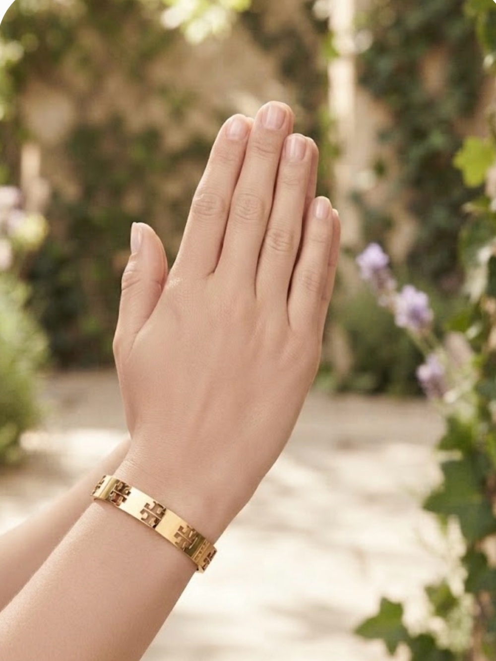 TORY BURCH LOGO DOUBLE T CUFF 18K GOLD TONE BRACELET